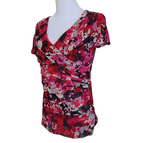 Y2K Top Blouse S Pleats‎ Artsy Coquette Vamp Abstract Floral Career Office Event - Picture 8 of 9